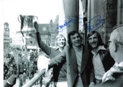 Billy Bonds and Trevor Brooking West Ham Signed 16 x 12 inch football black and white photo. Good