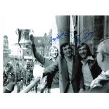 Billy Bonds and Trevor Brooking West Ham Signed 16 x 12 inch football black and white photo. Good