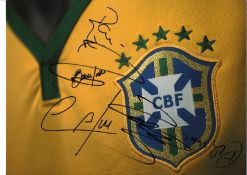 Brazil multi signed 16 x 12 inch colour football photo. Good condition. All autographs are genuine