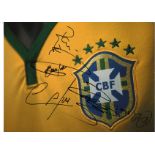 Brazil multi signed 16 x 12 inch colour football photo. Good condition. All autographs are genuine