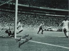 Gordan Banks Famous save England Signed 16 x 12 inch football black and white photo. Good Condition.