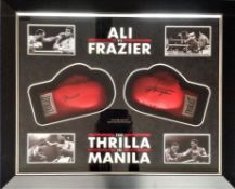 Boxing Thrilla in Manila Muhammad Ali and Joe Frazier 41x35 mounted and framed pair of Everlast
