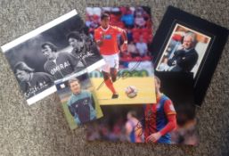 Football collection 5 assorted signed photos names include Peter McFarland, Peter Barnes, Bob