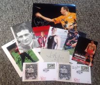 Sport Collection 10 assorted signed photos, FDCs, Promo cards and album pages names include Wayne