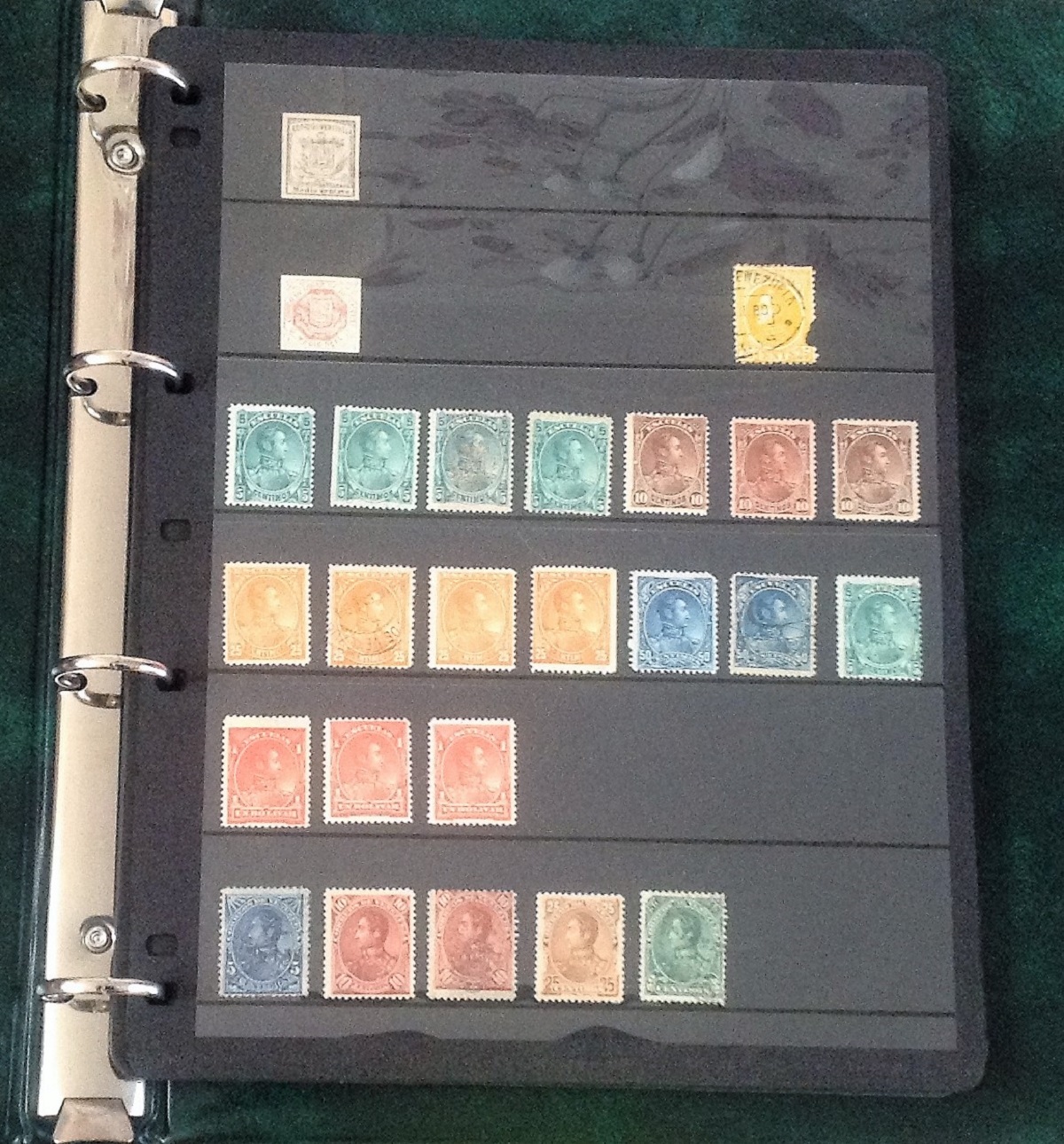 Venezuela stamp collection 17 album leaves house in album a lot of early material. Good Condition.