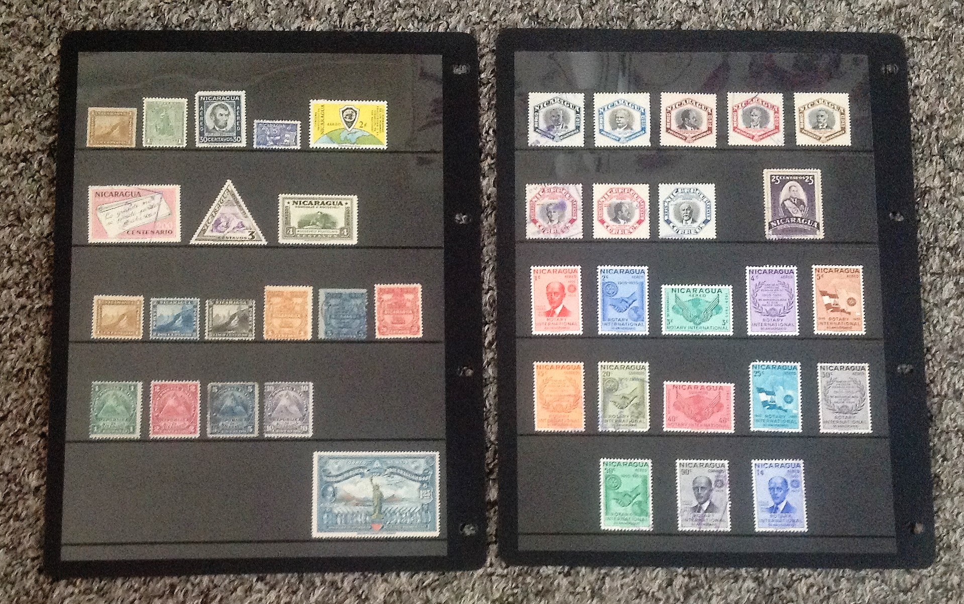 Nicaragua stamp collection 4 album leaves includes SG636/646 mainly unmounted. Good Condition. We