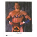 Tatanka signed 10x8 colour photo. Native American professional wrestler. Good Condition. We