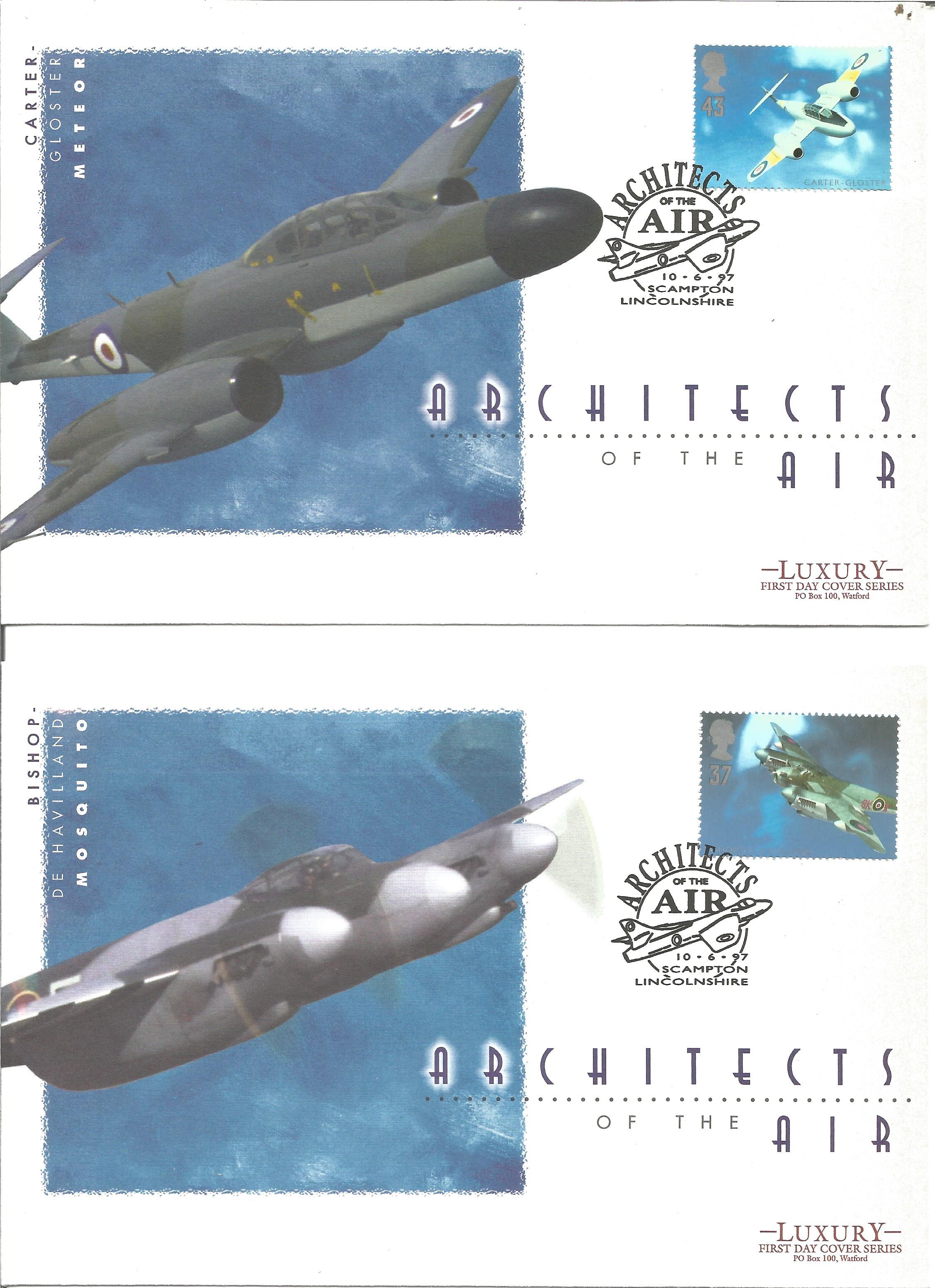 Set of 4 Architects of the Air FDC collection each with different stamp. Mosquito, Gloster Meteor, - Image 2 of 3