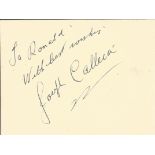 Joseph Calleia signed vintage autograph album page large autograph to Ronald, lots of space to mount