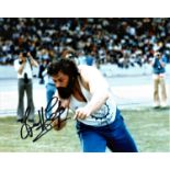 Athletics Geoff Capes 10x8 Signed Coloured Photo Pictured In Shot Putt Action. Good Condition. We