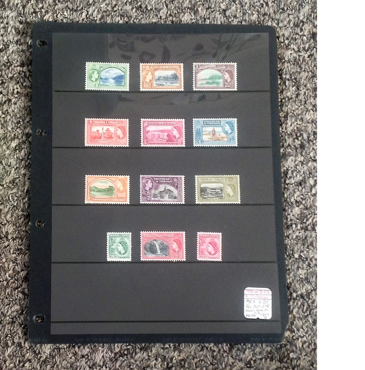 Trinidad & Tobago mint stamp collection on stock card. 12 stamps. 1953 EII, SG267/278. Cat value £