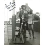 Tom Baker 8x10 signed DR Who black and white photo pictured with Louise Jameson and K9. Good