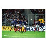 Roberto Carlos France goal Brazil Signed 16 x 12 inch football photo. Good Condition. We combine