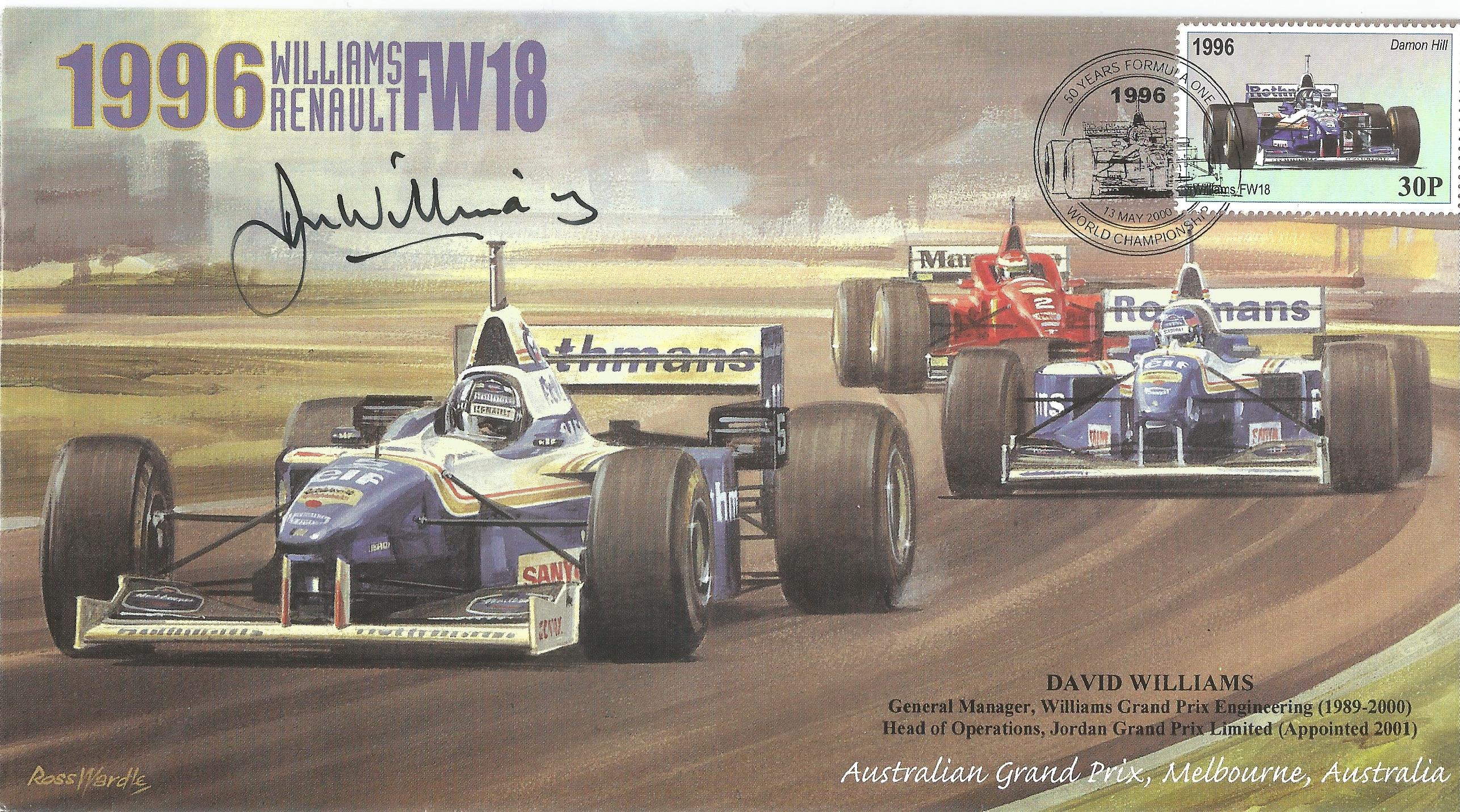 Motor Racing David Williams signed 2000 Formula One cover 1996 Williams Renault FW18 cover. Good