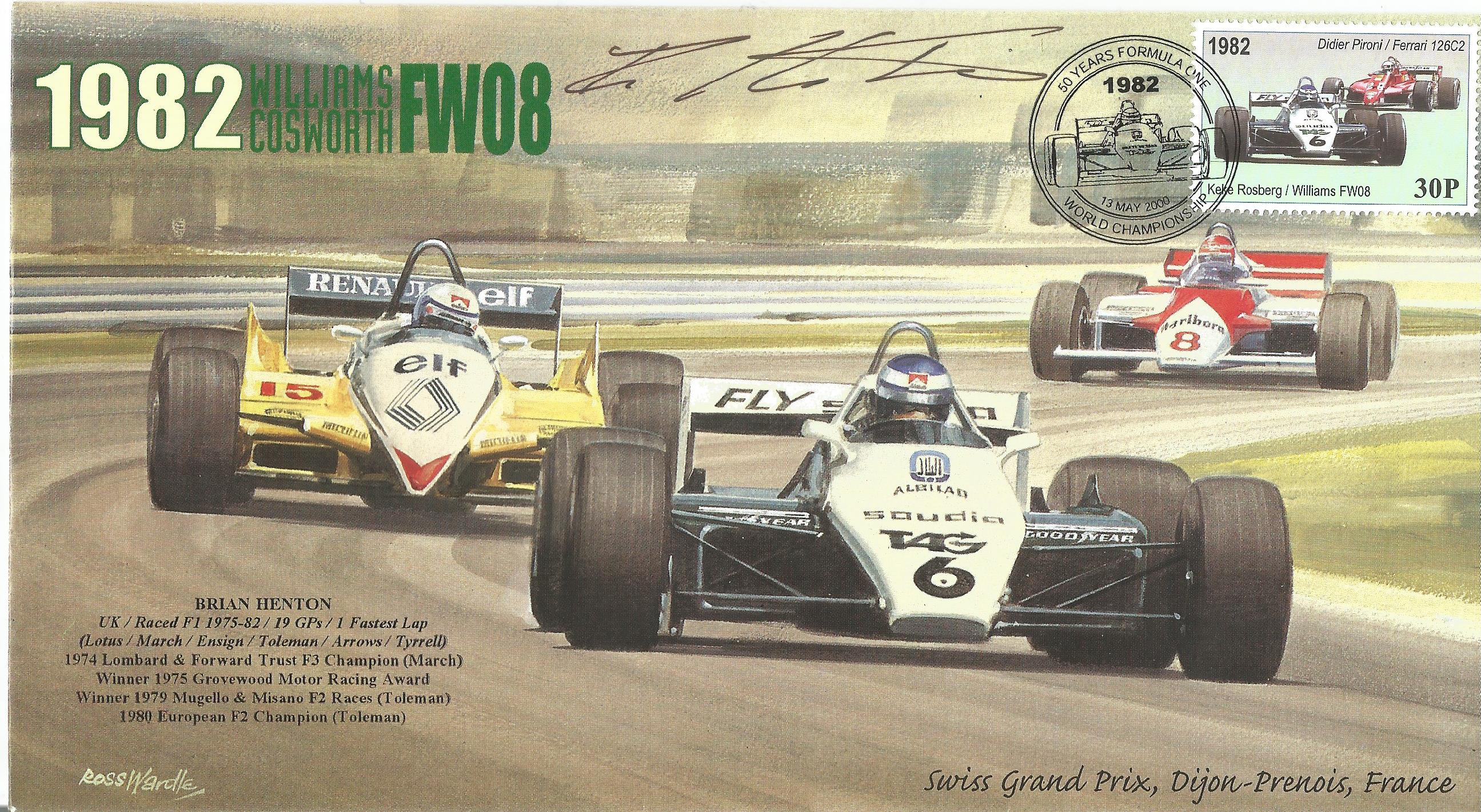 Motor Racing Brian Benton signed 2000 Formula One cover 1982 Williams Cosworth FW08 cover. Good