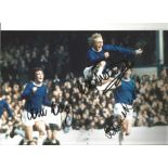 Alan Whittle, Colin Harvey and Howard Kendall Everton Signed 12 x 8 inch football photo. Good