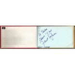 Small red autograph book with 16 signatures including Timothy West, Martin Jarvis, Janet Suzman,