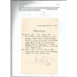 Kaiser Wilhelm II signed cream page of weather reports dated 1940, hand written in black ink and