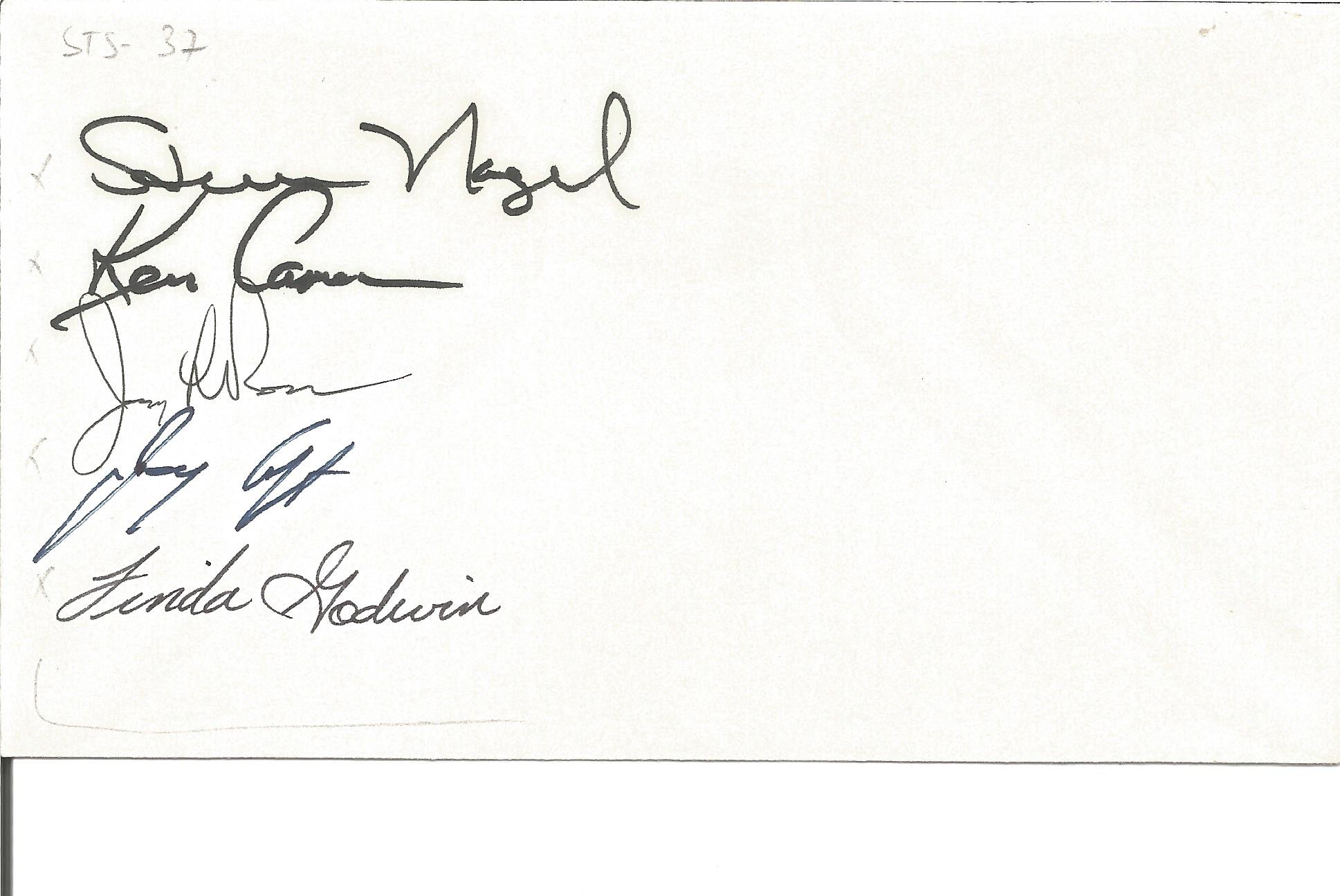 STS37 crew signed plain envelope signed by NASA Astronauts Steven R. Nagel, Kenneth D. Cameron,