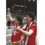 Arthur Albiston & Frank Stapleton Signed Manchester United 1985 Fa Cup 8x12 Photo. Good Condition.