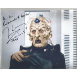 Terry Molloy signed 10x8 colour photo as Davros the Daleks leader in Doctor Who. Dedicated. Good