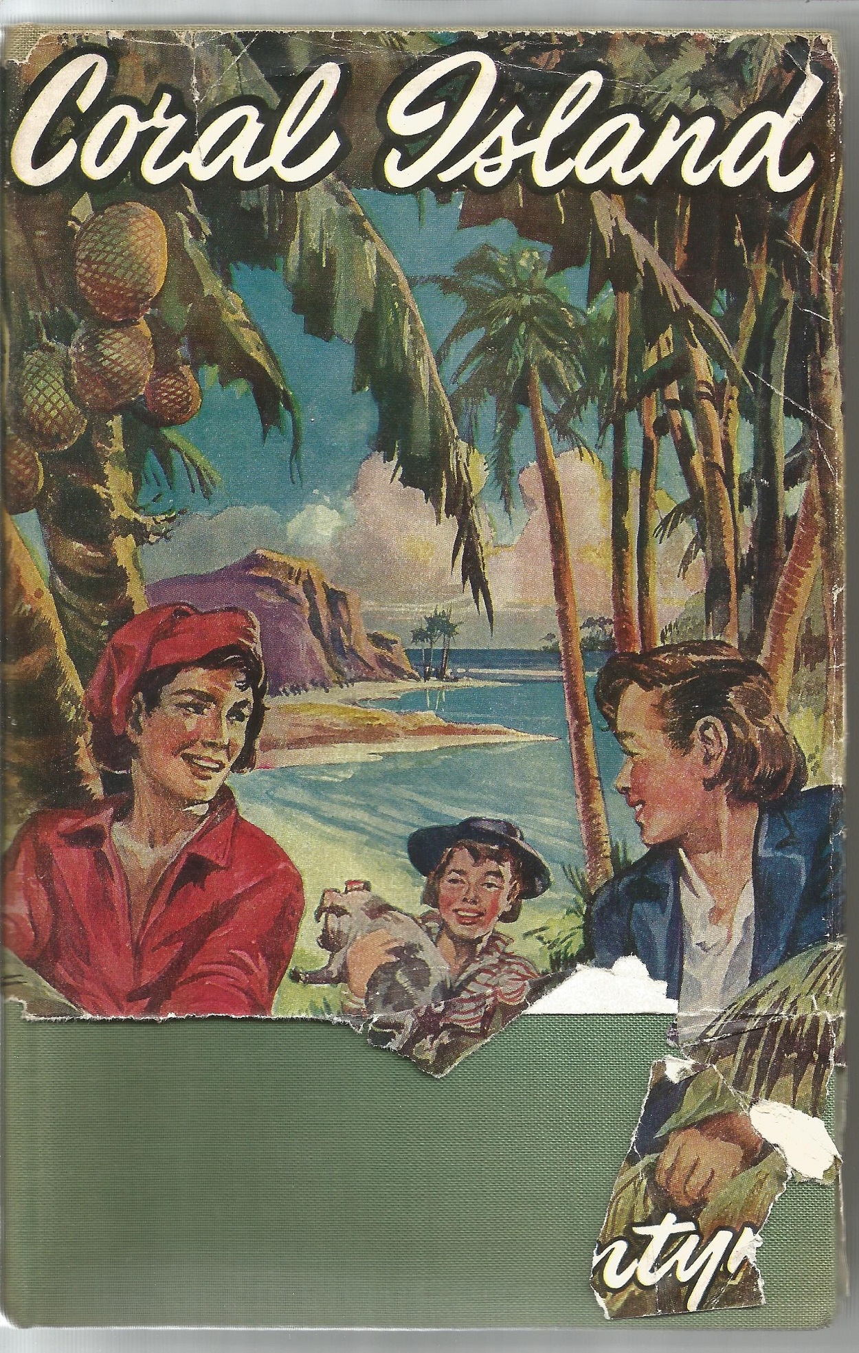 Coral Island by R M Ballantyne. Unsigned hardback book with partial dust cover 299 pages printed