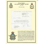 Group Captain John Hamar Johnnie Hill CBE MiD typed signed letter. WW2 RAF Battle of Britain