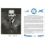 Group Captain Dennis David CBE DFC signed 7x5 black and white photo in uniform complete with bio