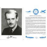 Squadron Leader Desmond Fopp AFC signed 7x5 black and white photo in uniform complete with bio card.