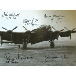 World War Two Lancaster 6x8 black and white photo signed by five bomber command veterans