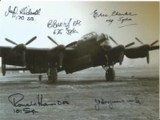 World War Two Lancaster 6x8 black and white photo signed by five bomber command veterans