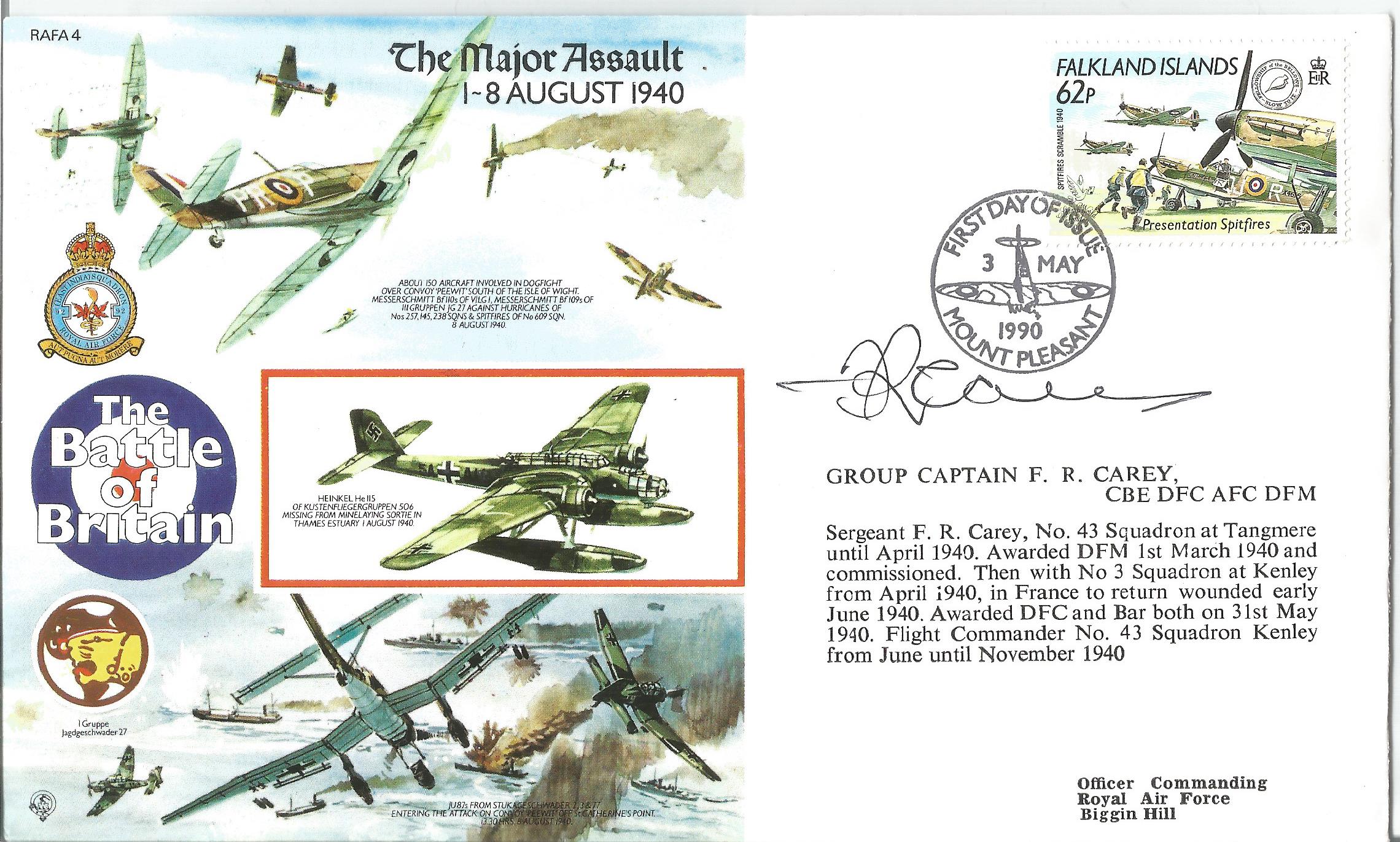 Battle of Britain The Major Assault 1-8 August 1940 RAFA 4 FDC signed by Group Captain F. R Carey