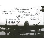 World War Two Lancaster 6x8 black and white photo signed by eight bomber command veterans signatures