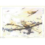 Battle of Britain 12x8 print fixed to card signed by six pilot and crew names include Trevor Gray 64
