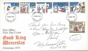 Muhammad Ali signed 1973 Christmas FDC with long note. Thank you for being a fan, May God always