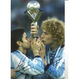 Javier Saviola and Fabricio Coloccini Argentina Signed 12 x 8 inch football photo. Good Condition.