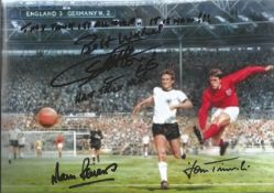 1966 Geoff Hurst, Martin Peters and one other signed 12 x 8 colour slightly grainy photo, Hurst