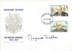 Margaret Thatcher signed 1974 Winston Churchill Falklands Islands FDC. Good Condition. We combine