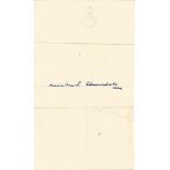 Winston Churchill autograph in blue ink on sheet of Admiralty embossed paper, with folds, clear bold