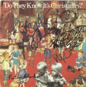 Phil Collins, Peter Blake, Bob Geldof, Midge Ure signed 45 rpm record sleeve for Do They Know it’s