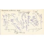 Man United 1968 Team signed on white card fixed to larger page. Includes George Best, Tony Dunne,