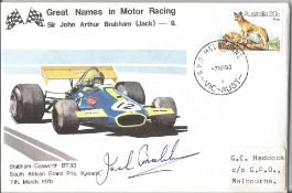 Formula 1 racing drivers Jack Brabham signed Great Names in Motor Racing cover with image of him