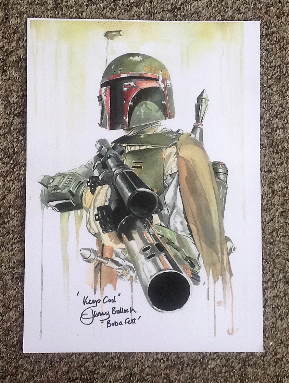 Star Wars Boba Fett 16x12 colour animation signed by the actor Jeremy Bulloch. Good Condition. All