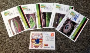 Football collection 5 signed FDCs includes 4 2006 World Cup match day covers and Sir Matt Busby 80th