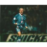 Paul Gascoigne signed 10x8 colour photo pictured in action for England during Euro 96. Good