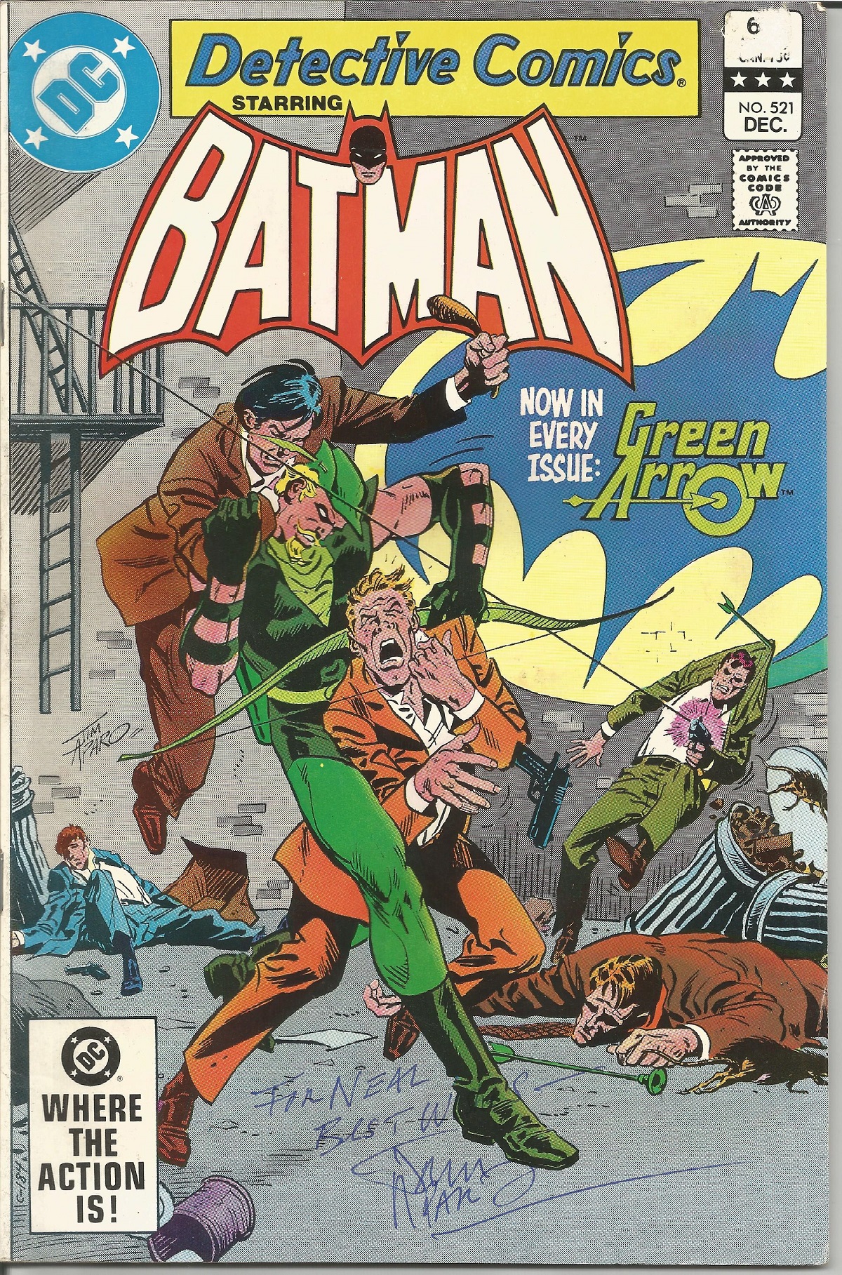 DC Comic Detective Comics Batman No 521 Dec signed on the cover by Jim Aparo. Good Condition. All