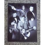 James Bond 16x12 black and white montage signed by 007s George Lazenby, Roger Moore, Timothy Dalton,