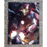 Marvel Iron Man 16x12 colour animation signed by creators Stan Lee and Larry Lieber. Good Condition.