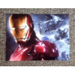 Marvel Iron Man 16x12 colour animation signed by creators Stan Lee and Larry Lieber. Good Condition.