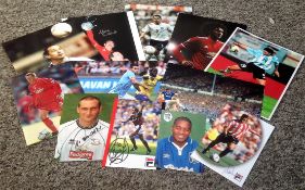 Football collection 12 signed colour photos from well-known names such as Paolo Di Canio, Neville